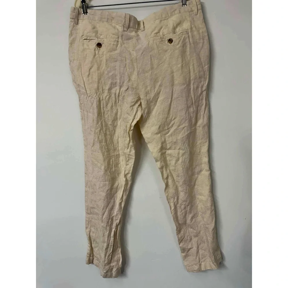 Club Room Luxury Mens 38x32 Linen Pants Beige Flat Front Summer Trousers 38W 32L